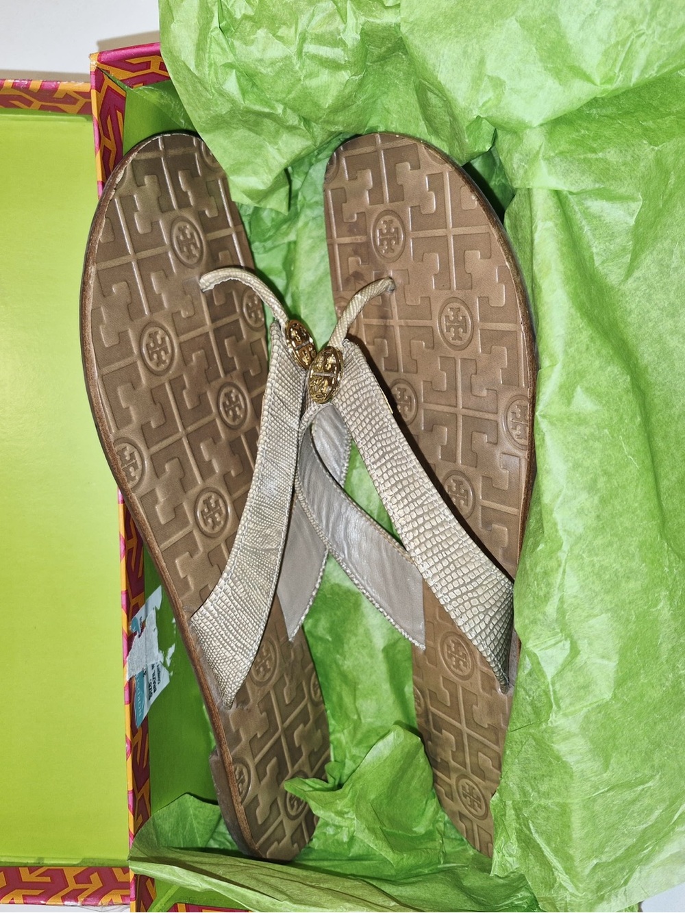 Tory Burch Gold Metallic Logo Thong Sandals size 11